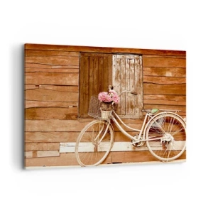 Quadro su tela - Stampe su Tela - Una bicicletta con un cesto pieno di rose contro un muro di legno - 100x70cm - Torno subito - Decorazione murale moderna per soggiorno e camera da letto ARTTOR