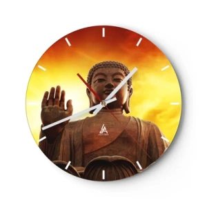 Orologio da parete - Orologio in Vetro - Statua del Buddha sullo sfondo del sole al tramonto - 30x30cm - La pace del mondo - Decorazione murale moderna per soggiorno, cucina e camera da letto ARTTOR
