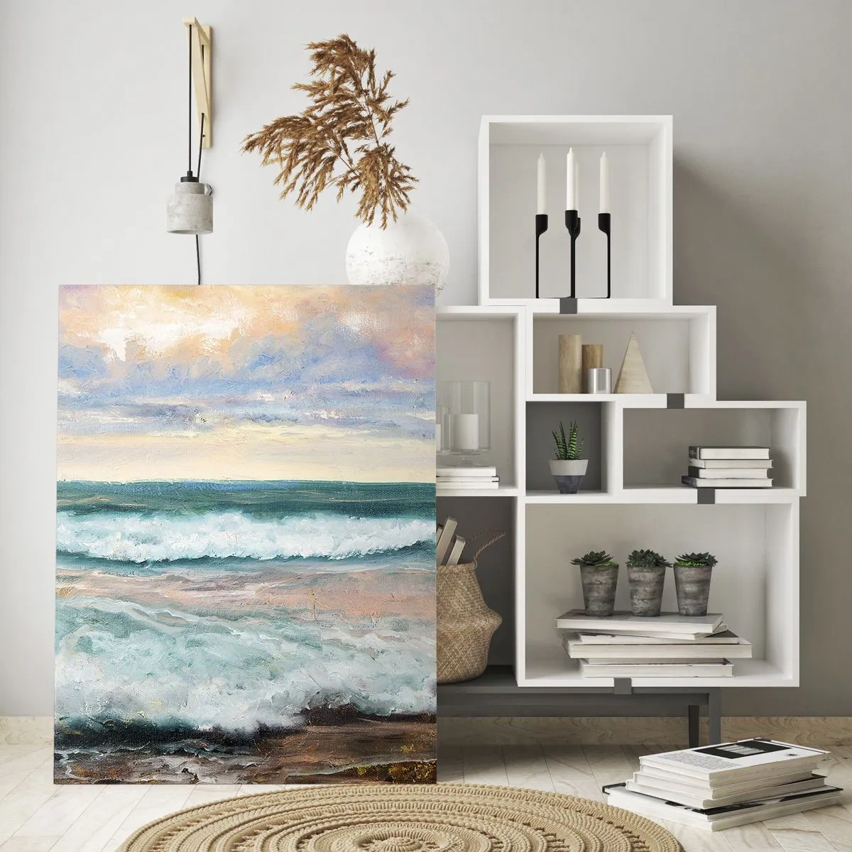 Quadro su vetro - Un dipinto raffigurante le onde che si infrangono sulla riva - 50x70cm - Dove l'anima si calma - Decorazione murale moderna per soggiorno e camera da letto ARTTOR