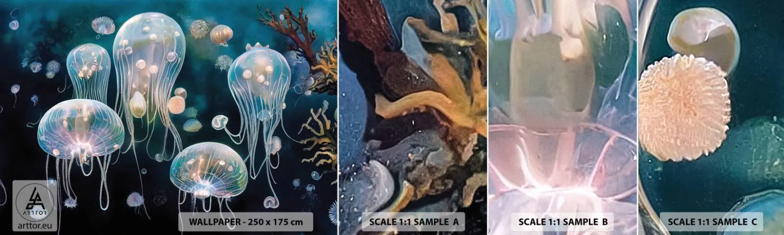 Campione di Fotomurale Adesivo Deluxe Sticker - Danza sottomarina - Medusa, Animali, Profondità - 100x30 cm