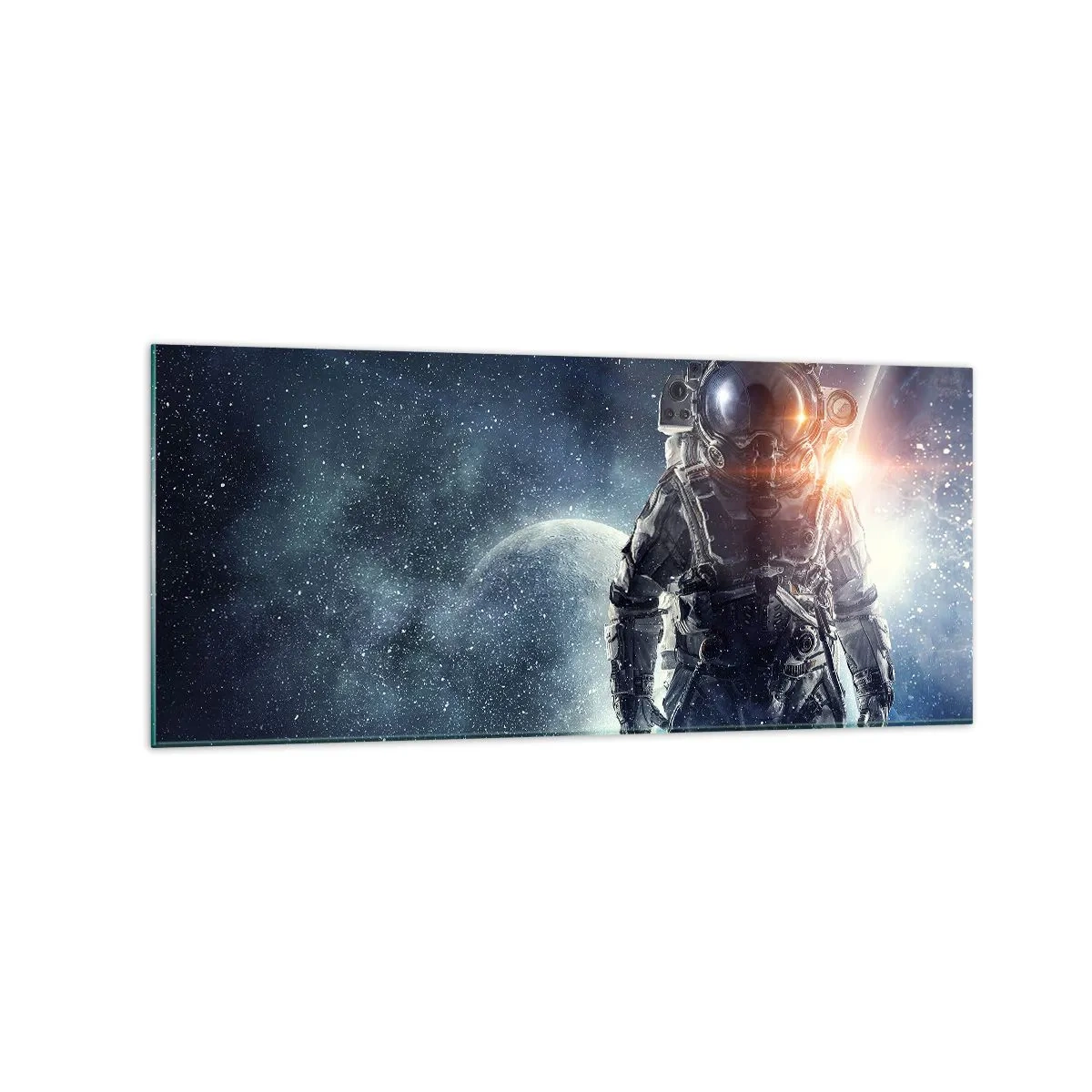 Quadro su vetro - Astronauta sullo sfondo dello spazio e del pianeta Terra - 120x50cm - Avventura nello spazio - Decorazione murale moderna per soggiorno e camera da letto ARTTOR