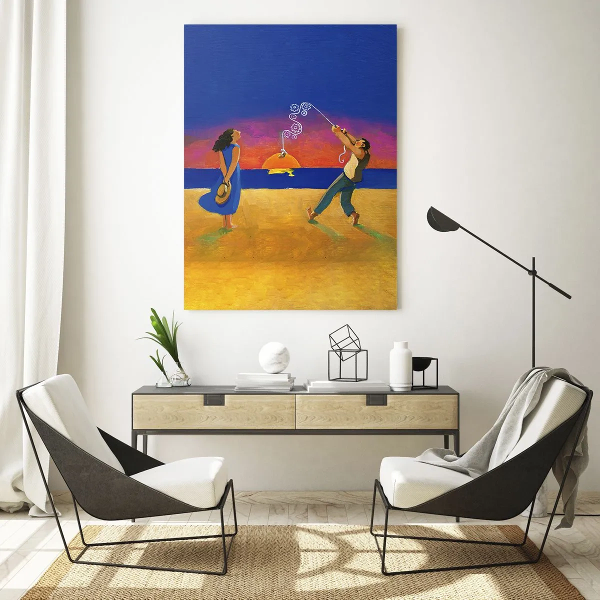 Quadro su vetro - Figure in riva al mare al tramonto - 70x100cm - Più delle stelle del cielo - Decorazione murale moderna per soggiorno e camera da letto ARTTOR
