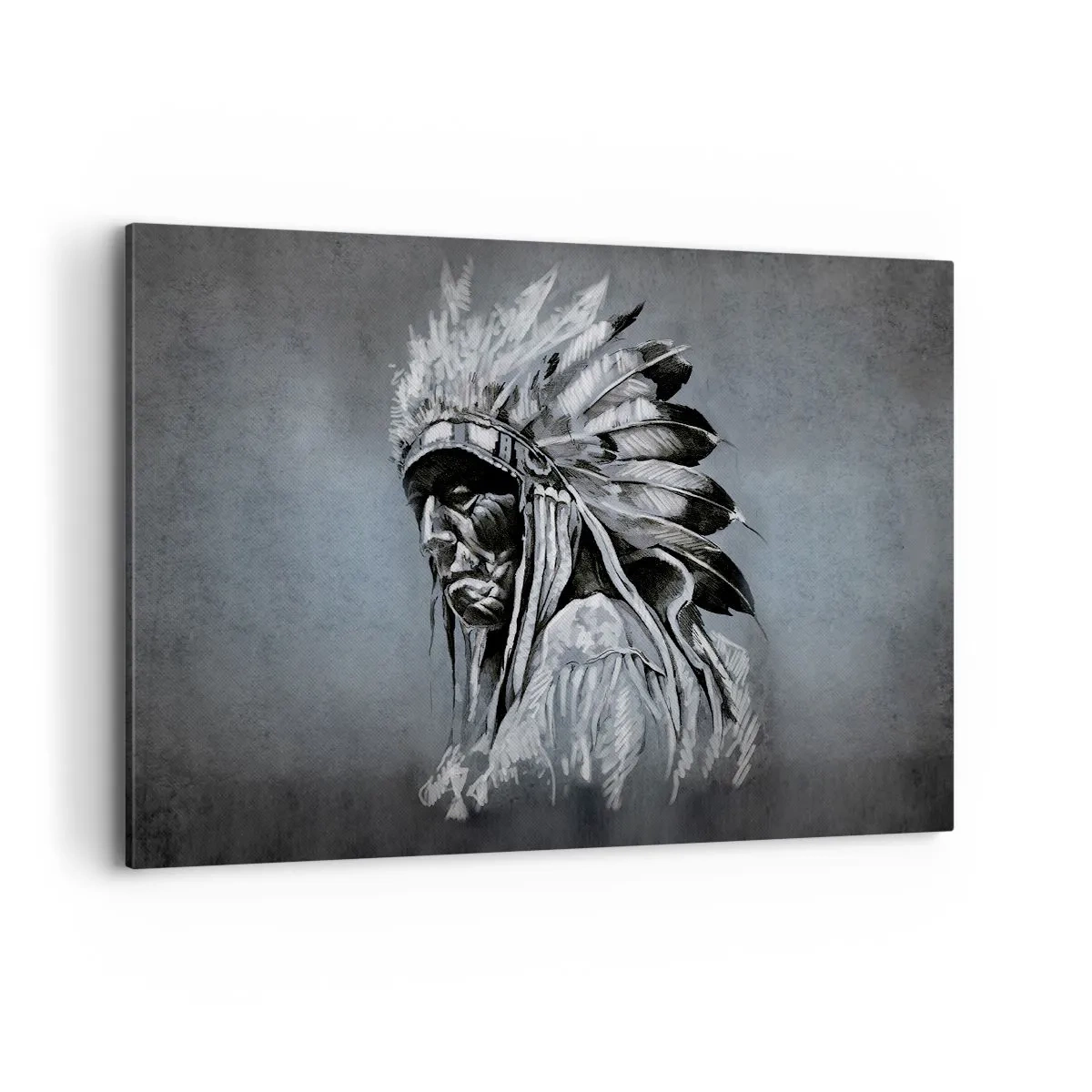 Quadro su tela - Stampe su Tela - Ritratto di un capo indiano che indossa un copricapo tradizionale - 120x80cm - Ritorno alle radici - Decorazione murale moderna per soggiorno e camera da letto ARTTOR