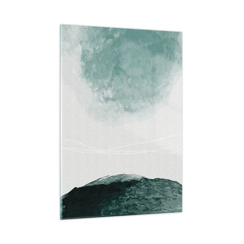 Quadro su vetro - Forme astratte verdi su uno sfondo chiaro che ricordano la nebbia - 50x70cm - Incontro con la nebbia - Decorazione murale moderna per soggiorno e camera da letto ARTTOR