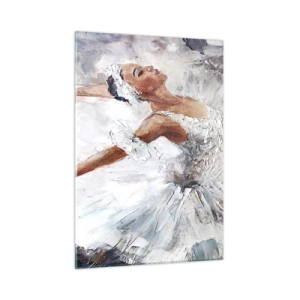 Quadro su vetro - Una ballerina in abito bianco in una posa dinamica - 50x70cm - Delicata e leggera come il tulle - Decorazione murale moderna per soggiorno e camera da letto ARTTOR