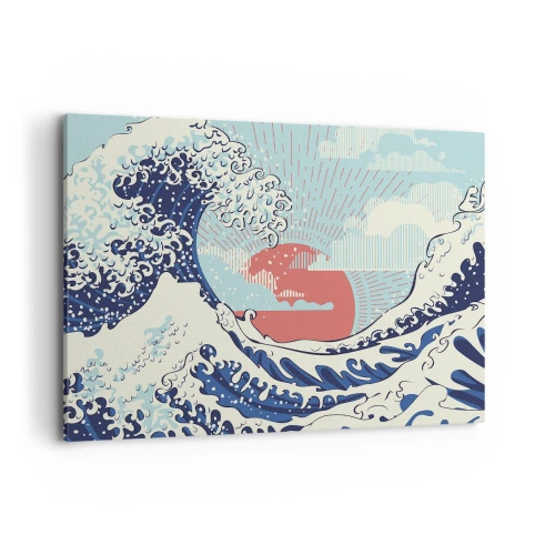 Quadro su tela - Stampe su Tela - Onde dell'oceano e un tramonto in stile giapponese - 100x70cm - Di ispirazione giapponese - Decorazione murale moderna per soggiorno e camera da letto ARTTOR