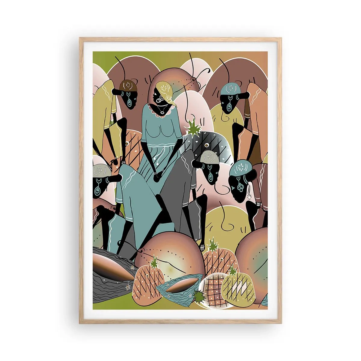 Poster in cornice rovere chiaro - Arriva la grande festa - 70x100 cm