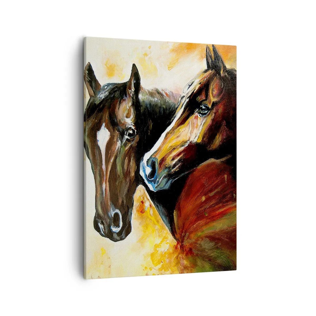 Quadro su tela - Stampe su Tela - Una coppia di cavalli in una composizione pittorica - 50x70cm - Due volte più grazia - Decorazione murale moderna per soggiorno e camera da letto ARTTOR