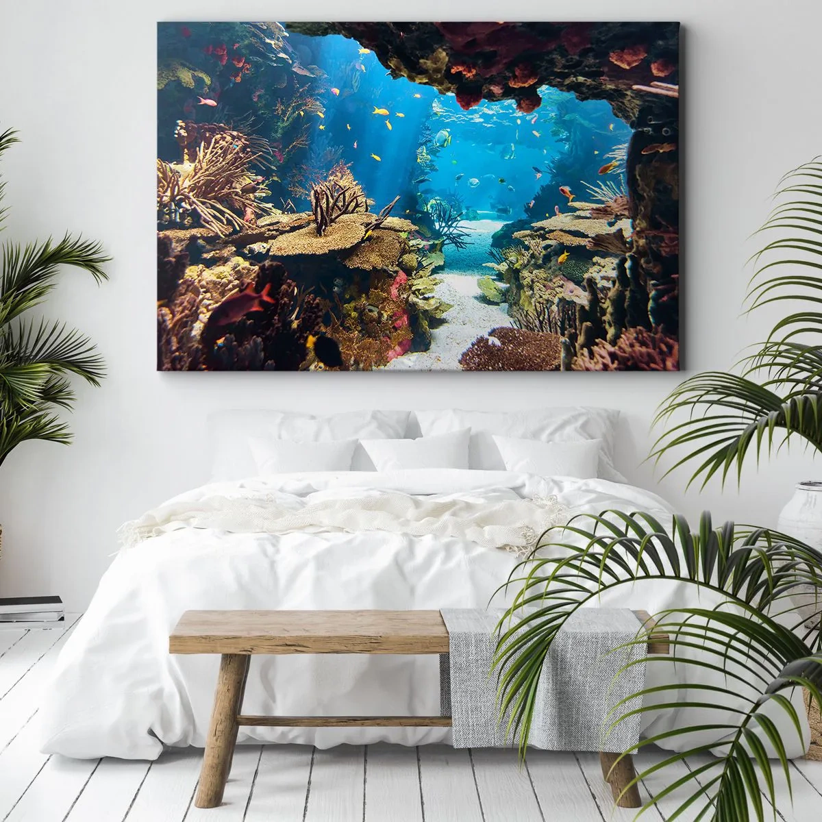 Quadro su tela - Stampe su Tela - Mondo sottomarino con barriera corallina e pesci - 120x80cm - Non lo avresti neanche sognato - Decorazione murale moderna per soggiorno e camera da letto ARTTOR