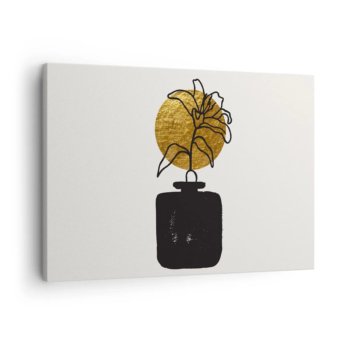 Quadro su tela - Stampe su Tela - Un disegno di un fiore in un vaso su uno sfondo di cerchi dorati - 70x50cm - Bellezza a peso d'oro - Decorazione murale moderna per soggiorno e camera da letto ARTTOR