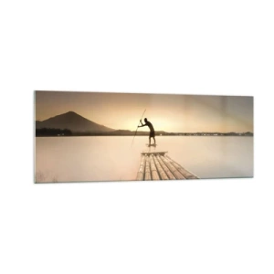 Quadro su vetro - Uomo su una zattera al tramonto - 140x50cm - Prima del riposo - Decorazione murale moderna per soggiorno e camera da letto ARTTOR