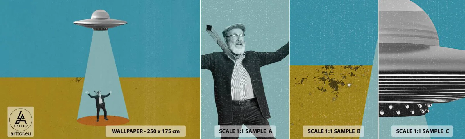 Campione Di Fotomurale Standard Eco - Incontro ravvicinato - Ufo, Arte Moderna, Surrealismo - 100x30 cm