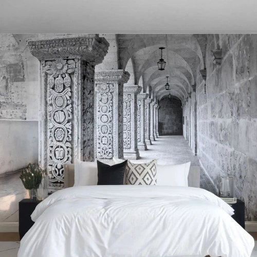 Fotomurali Premium Canvas - Dove porterà? - Architettura, Pezzo, Bianco e nero - 350x256 cm