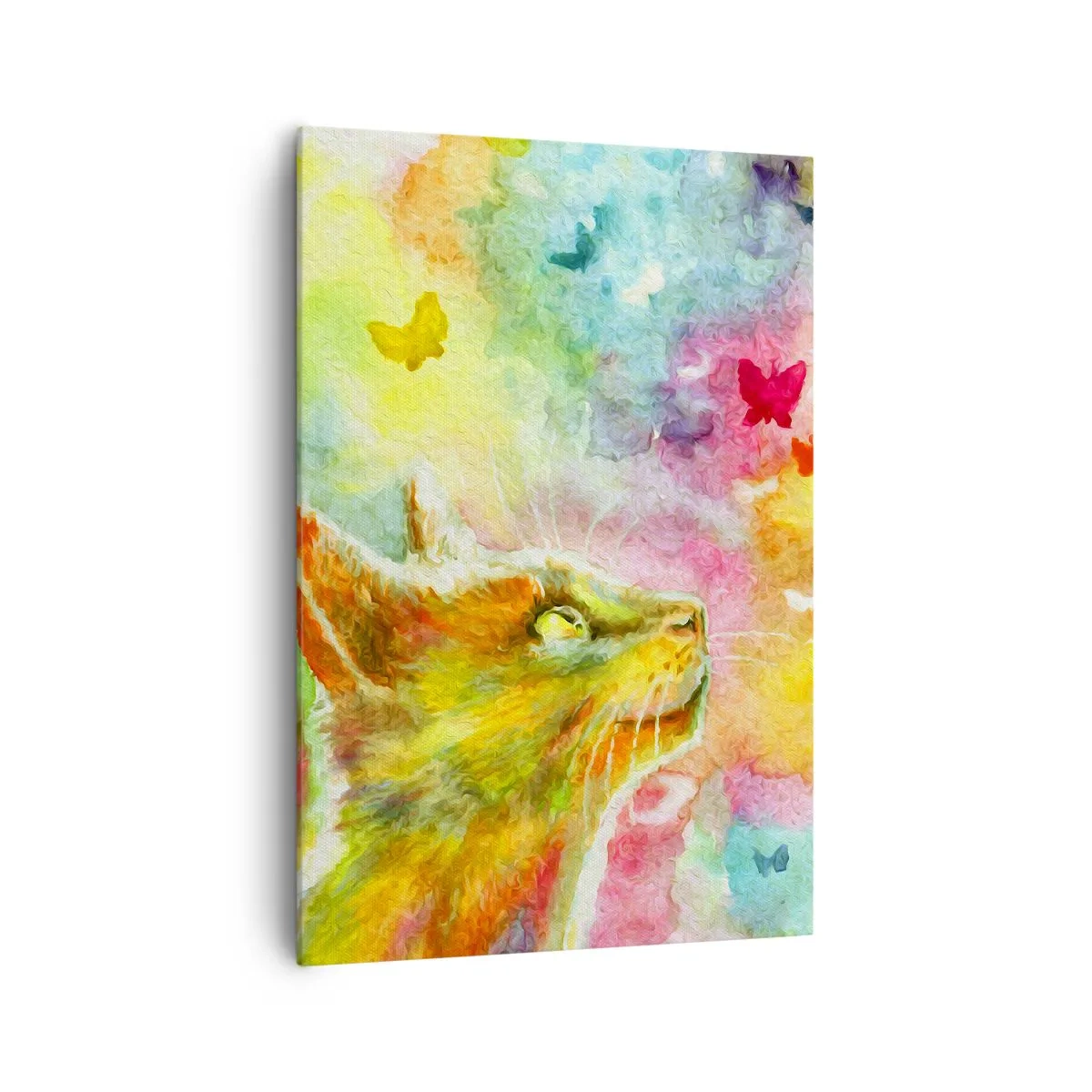 Quadro su tela - Stampe su Tela - Un gatto circondato da farfalle colorate - 70x100cm - Storie dal paese dei gatti - Decorazione murale moderna per soggiorno e camera da letto ARTTOR