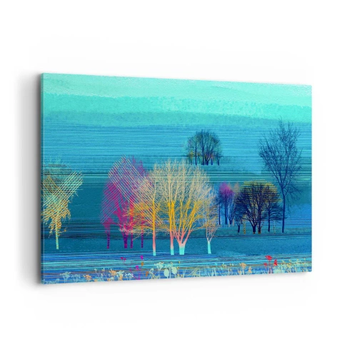 Quadro su tela - Stampe su Tela - Alberi colorati contro un paesaggio blu e minimalista - 100x70cm - Paesaggio pettinato - Decorazione murale moderna per soggiorno e camera da letto ARTTOR