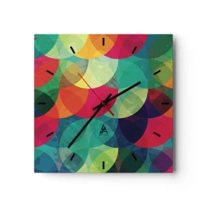 Orologio da parete - Orologio in Vetro - Motivi geometrici colorati composti da cerchi e semicerchi - 30x30cm - Ascensione arcobaleno - Decorazione murale moderna per soggiorno e camera da letto ARTTOR