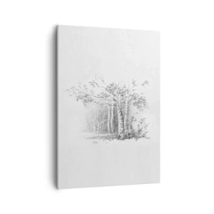 Quadro su tela - Stampe su Tela - Un disegno di una foresta di betulle in un sottile schizzo a matita - 50x70cm - La luce della foresta di betulle - Decorazione murale moderna per soggiorno e camera da letto ARTTOR