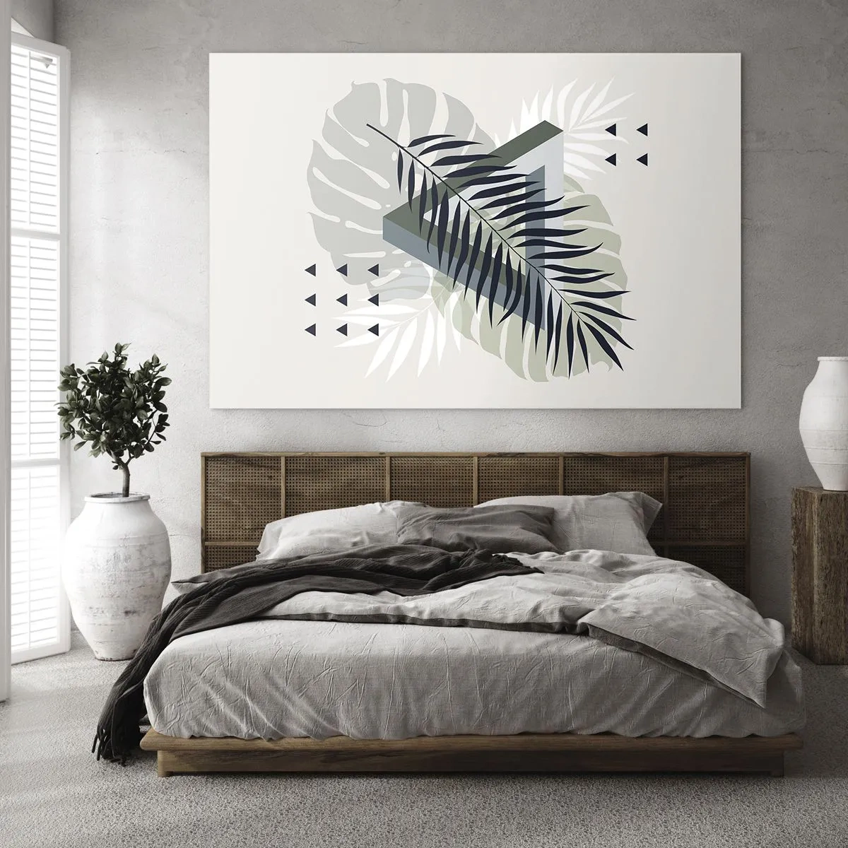 Quadro su vetro - Una moderna composizione geometrica di foglie - 100x70cm - Natura e geometria: due ordini? - Decorazione murale moderna per soggiorno e camera da letto ARTTOR
