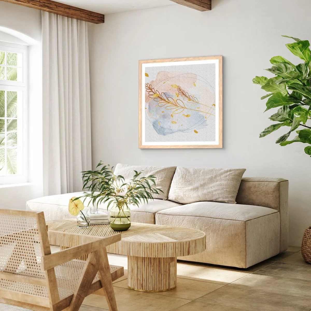 Poster in cornice rovere chiaro - Soffio d'oro - 40x40 cm