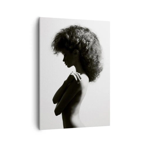 Quadro su tela - Stampe su Tela - Una sottile silhouette di una donna in tonalità di bianco e nero su uno sfondo chiaro - 50x70cm - Come un fiore su un gambo snello - Decorazione murale moderna per soggiorno e camera da letto ARTTOR