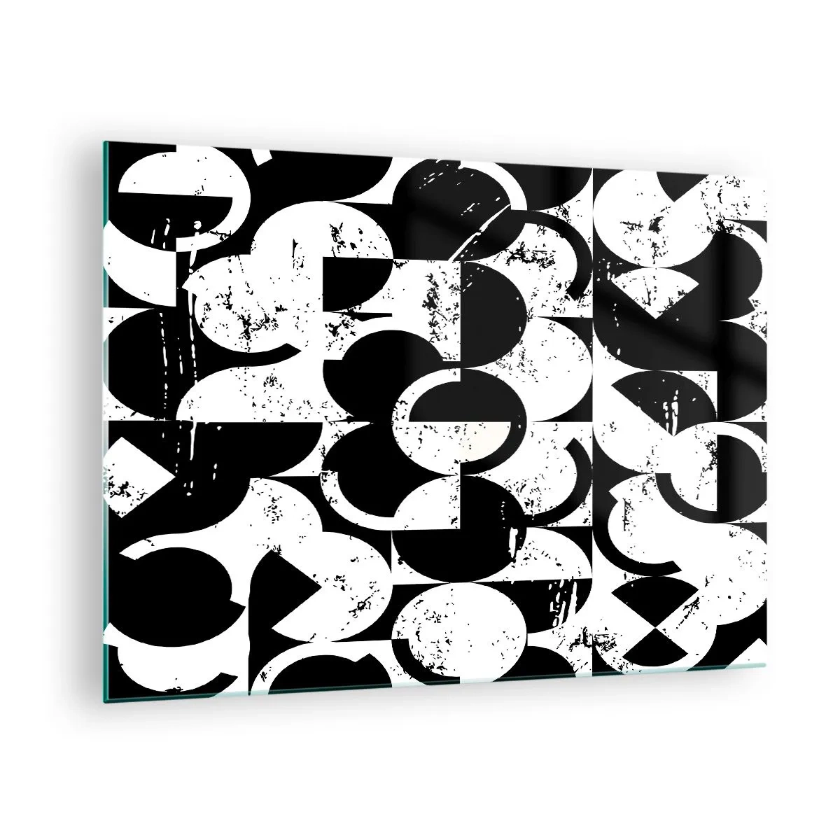 Quadro su vetro - Motivo geometrico in forme contrastanti in bianco e nero - 70x50cm - Il bianco è bianco, il nero è nero - Decorazione murale moderna per soggiorno e camera da letto ARTTOR