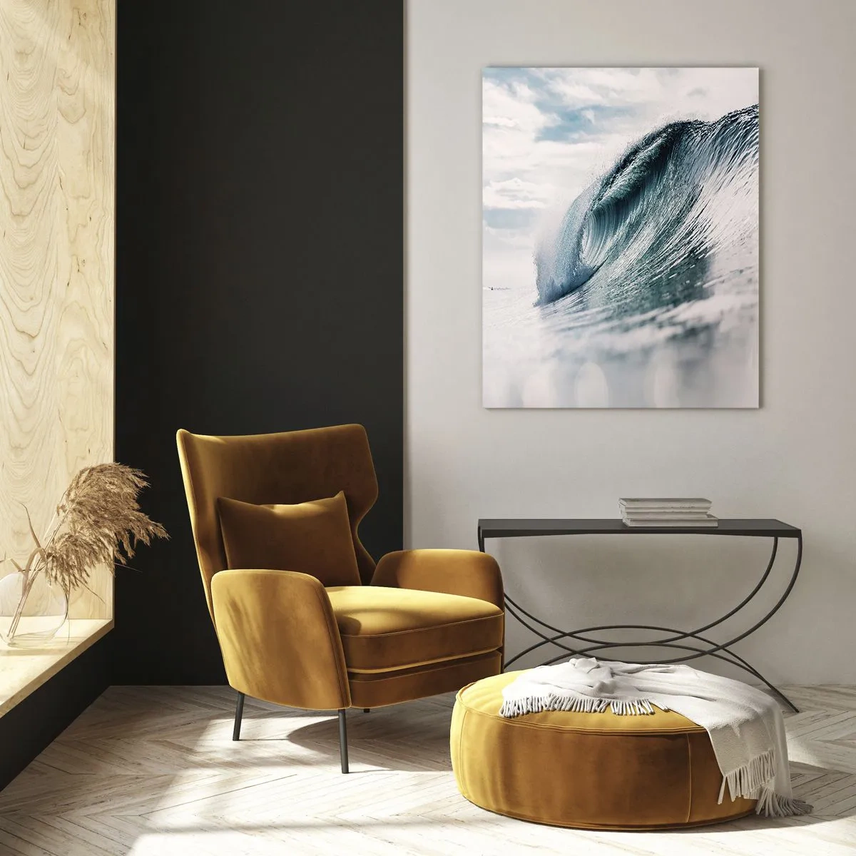 Quadro su vetro - Un'onda del mare catturata in un momento dinamico contro il cielo - 80x120cm - Cima d'acqua - Decorazione murale moderna per soggiorno e camera da letto ARTTOR