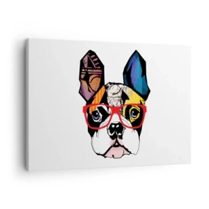 Quadro su tela - Stampe su Tela - Bulldog in un'illustrazione colorata con occhiali rossi - 70x50cm - Intellettuale - Decorazione murale moderna per soggiorno e camera da letto ARTTOR