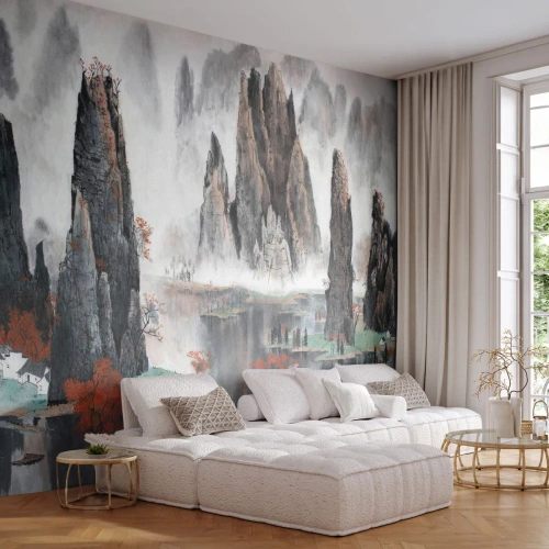 Fotomurali Standard Eco - Paesaggio montano tradizionale cinese in stile dipinto a inchiostro - 100x70cm - Protettori potenti - Decorazione murale moderna per soggiorno e camera da letto ARTTOR