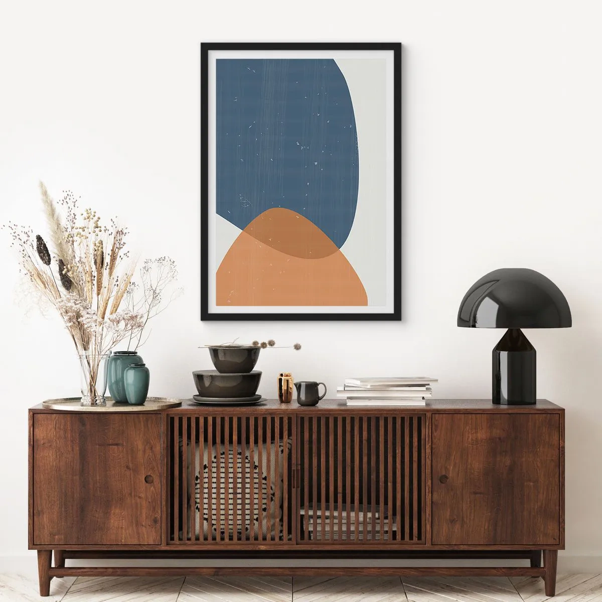 Poster in cornice nera - Geometria nei toni del blu e del beige - 50x70cm - Ovali e influenze - Decorazione murale moderna per soggiorno e camera da letto ARTTOR