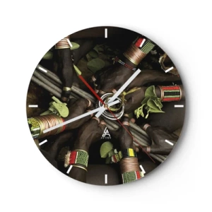 Orologio da parete - Orologio in Vetro - Braccialetti e simboli tribali tradizionali - 30x30cm - Siamo insieme - Decorazione murale moderna per soggiorno, cucina e camera da letto ARTTOR