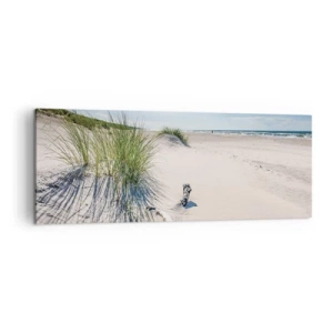Quadro su tela - Stampe su Tela - Una spiaggia baltica con sabbia, erba e un cielo azzurro calmo - 140x50cm - La più bella? Quella del baltico - Decorazione murale moderna per soggiorno e camera da letto ARTTOR