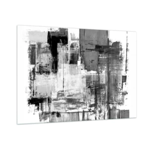 Quadro su vetro - Astrazione in bianco e nero con struttura geometrica - 100x70cm - Il grigio è bello - Decorazione murale moderna per soggiorno e camera da letto ARTTOR