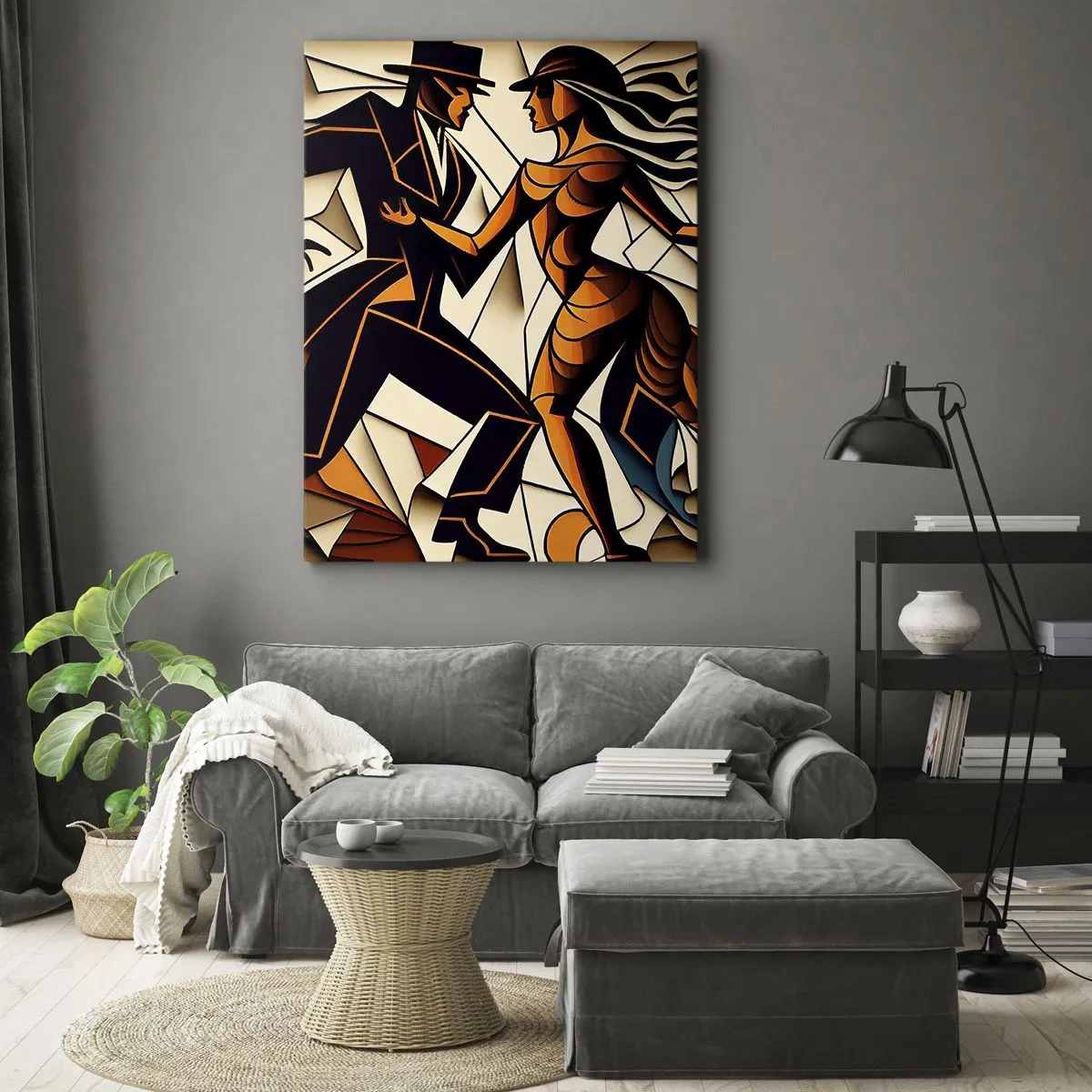 Quadro su tela - Stampe su Tela - Una coppia dinamica che danza in una forma astratta. - 50x70cm - La danza della passione - Decorazione murale moderna per soggiorno e camera da letto ARTTOR