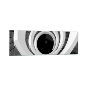 Quadro su vetro - Scala a chiocciola bianca e nera in stile moderno - 160x50cm - Verso l'essenza delle cose - Decorazione murale moderna per soggiorno e camera da letto ARTTOR