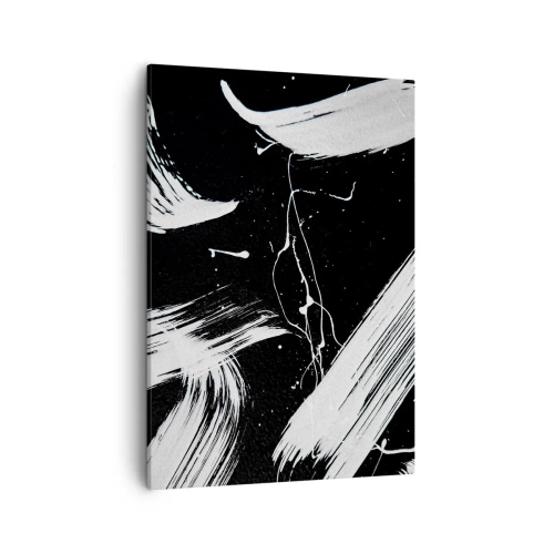 Quadro su tela - Stampe su Tela - Tratti bianchi astratti su sfondo nero - 50x70cm - Spezzando l'oscurità - Decorazione murale moderna per soggiorno e camera da letto ARTTOR