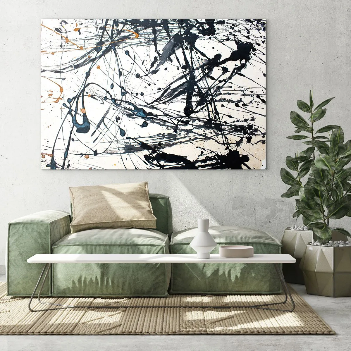 Quadro su vetro - Punti e linee astratte su uno sfondo chiaro - 100x70cm - Ha senso o non ha senso? - Decorazione murale moderna per soggiorno e camera da letto ARTTOR