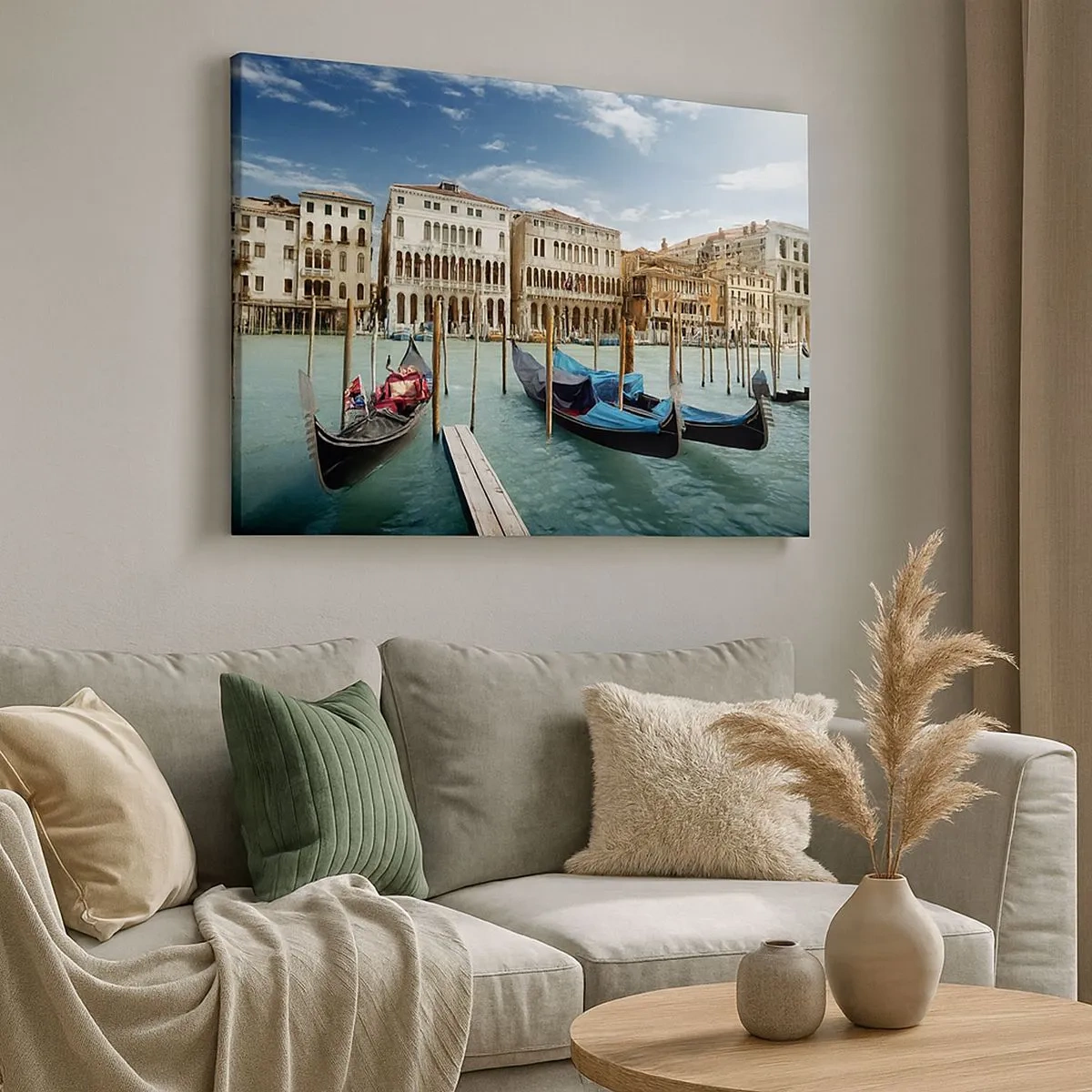 Quadro su tela - Stampe su Tela - Venezia con gondole e palazzi contro il cielo - 70x50cm - Palazzi nel blu - Decorazione murale moderna per soggiorno e camera da letto ARTTOR