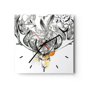 Orologio da parete - Orologio in Vetro - Sottile grafica di cervo con corna decorative - 30x30cm - I corni dell'abbondanza - Decorazione murale moderna per soggiorno e camera da letto ARTTOR