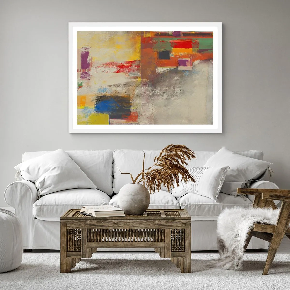 Poster in cornice bianca - Geometria dei colori - 60x60 cm