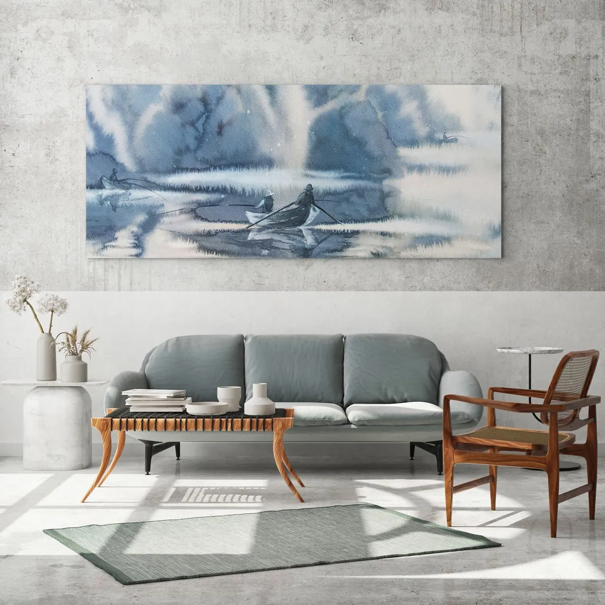 Quadro su vetro - I pescatori nel loro paradiso - 100x40 cm
