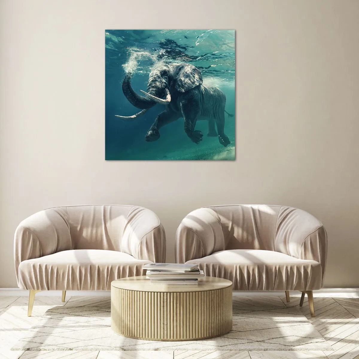 Quadro su vetro - Tutti amano nuotare - 60x60 cm