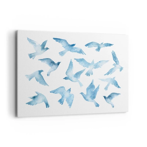 Quadro su tela - Stampe su Tela - Un delicato acquerello raffigurante uccelli in volo - 100x70cm - Uccelli del cielo - Decorazione murale moderna per soggiorno e camera da letto ARTTOR