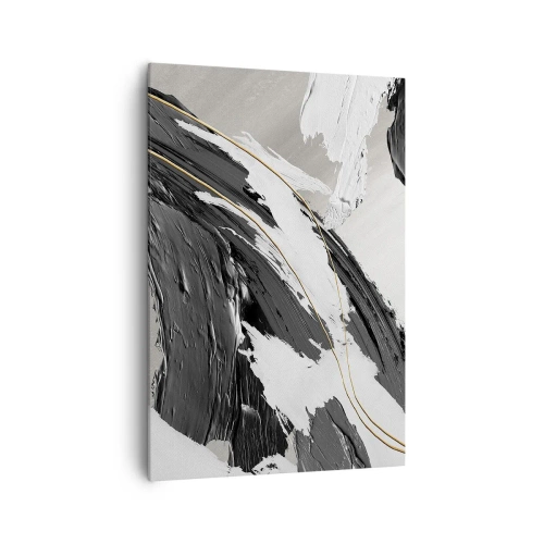Quadro su tela - Stampe su Tela - Pennellate di vernice bianca e nera con un sottile accento dorato - 70x100cm - Astrazione con sfarzo - Decorazione murale moderna per soggiorno e camera da letto ARTTOR