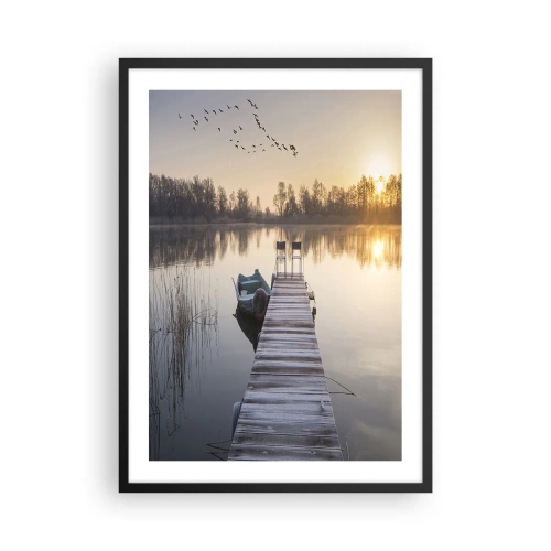Poster in cornice nera - Molo sul lago all'alba - 50x70cm - Tornerò un giorno - Decorazione murale moderna per soggiorno e camera da letto ARTTOR