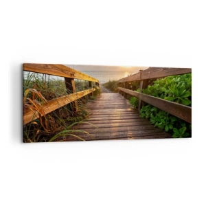 Quadro su tela - Stampe su Tela - Molo di legno che conduce alla spiaggia al tramonto - 120x50cm - Dritto verso la riva - Decorazione murale moderna per soggiorno e camera da letto ARTTOR