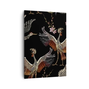 Quadro su tela - Stampe su Tela - Gru e fiori eleganti su sfondo nero - 70x100cm - Uccello fantastico - Decorazione murale moderna per soggiorno e camera da letto ARTTOR