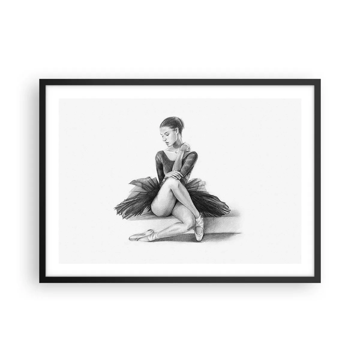 Poster in cornice nera - Uno schizzo di una ballerina in uno stile classico e sottile - 70x50cm - Incantata dalla danza - Decorazione murale moderna per soggiorno e camera da letto ARTTOR