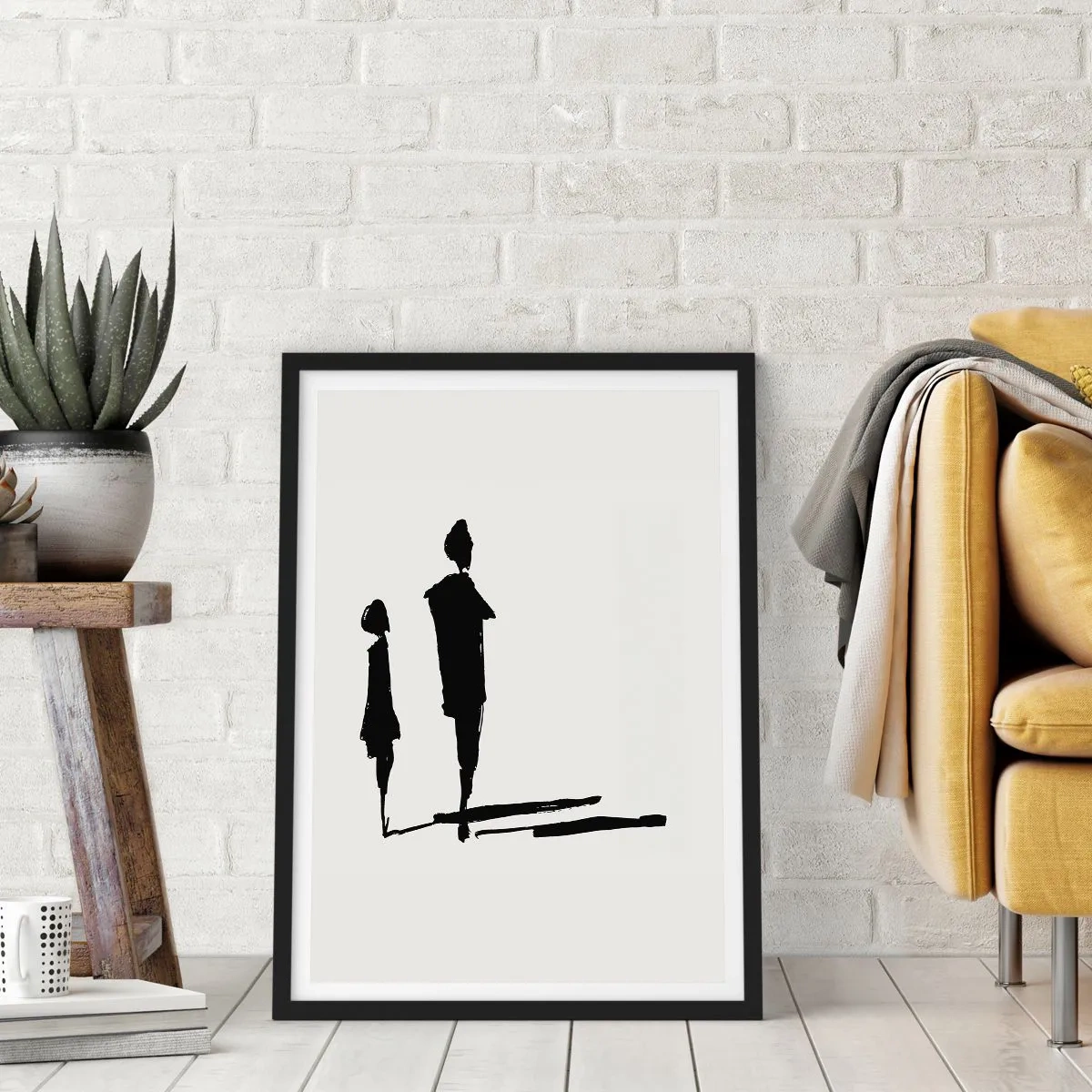 Poster in cornice nera - Silhouette di due figure in nero su sfondo chiaro - 50x70cm - Sicuramente insieme? - Decorazione murale moderna per soggiorno e camera da letto ARTTOR