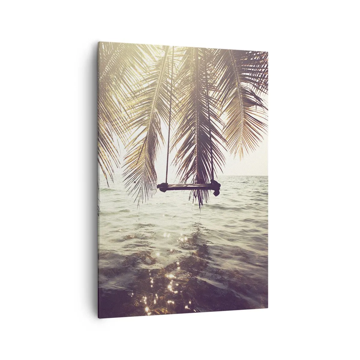 Quadro su tela - Stampe su Tela - Palma con altalena sull'acqua alla luce del sole - 70x100cm - Si può dondolare tra le nuvole a volontà - Decorazione murale moderna per soggiorno e camera da letto ARTTOR
