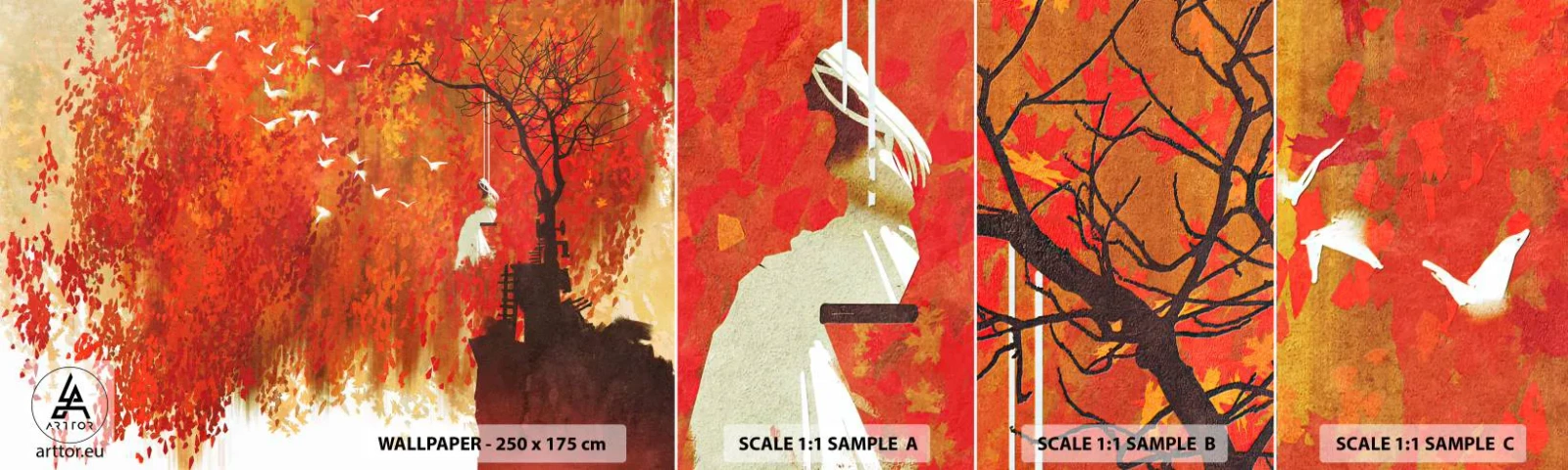 Campione di Fotomurale Adesivo Deluxe Sticker - Voli con noi? - Astrazione, Donna, Uccelli - 100x30 cm